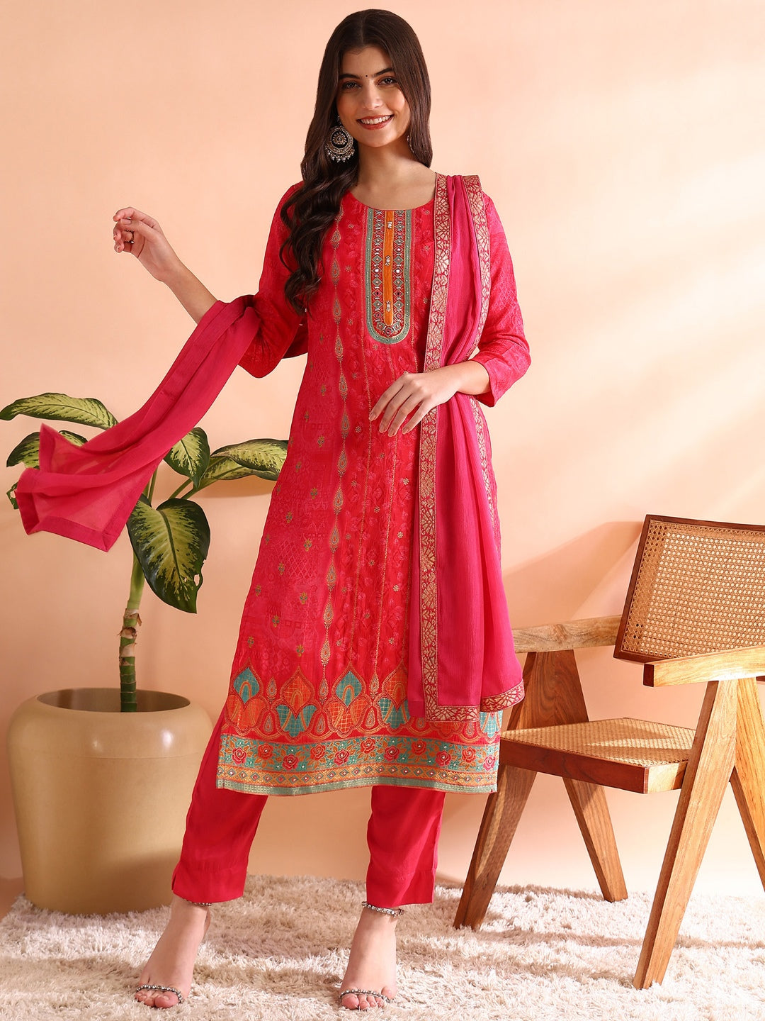ZERESOUQ-Pink-Chanderi-Silk-Ethnic-Motifs-3-Piece-Kurta-Set