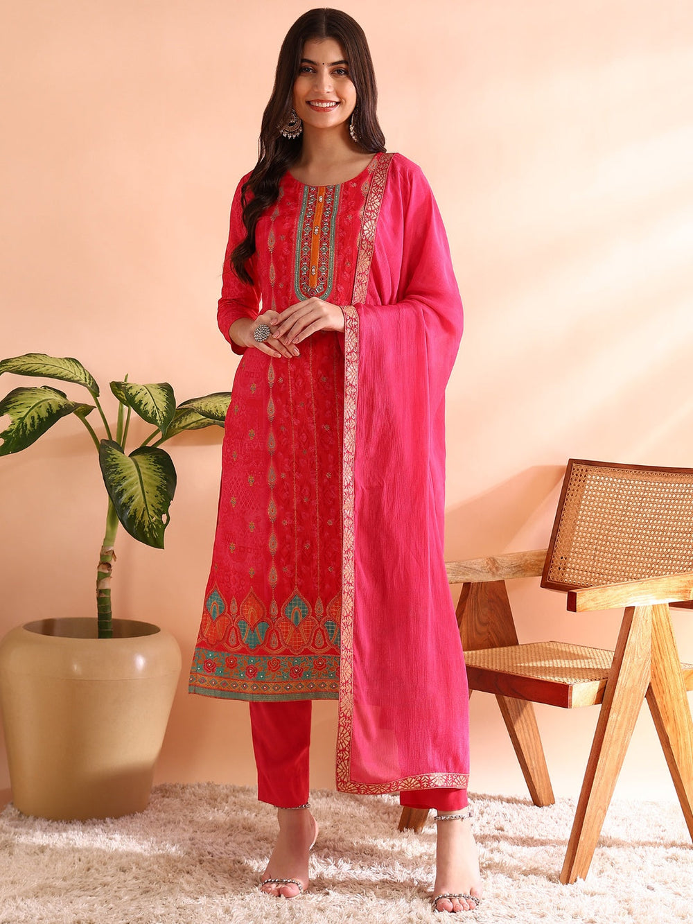 ZERESOUQ-Pink-Chanderi-Silk-Ethnic-Motifs-3-Piece-Kurta-Set
