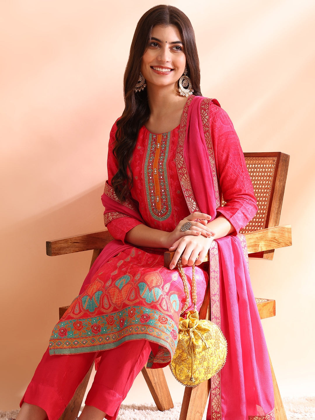 ZERESOUQ-Pink-Chanderi-Silk-Ethnic-Motifs-3-Piece-Kurta-Set