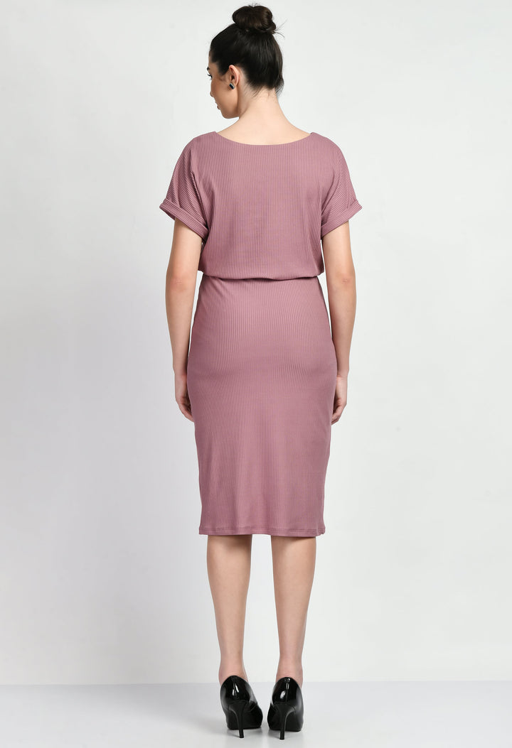 Pink-Cotton-Blend-Enigma-Ribbed-Blouson-Dress