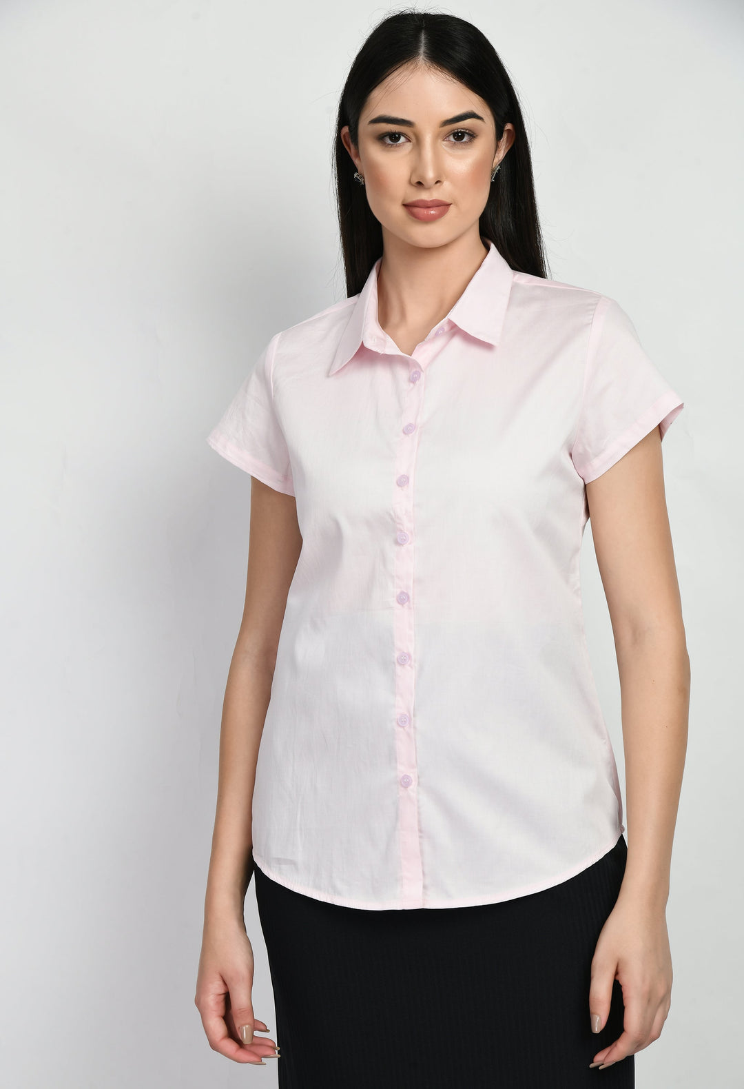 Pink-Cotton-Creativity-Cap-Sleeves-Shirt