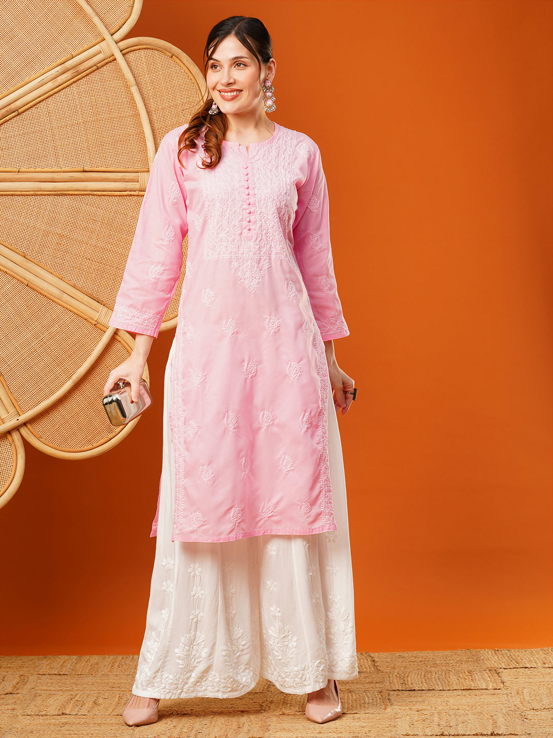 Pink-Cotton-Embroidered-Chikankari-Kurta