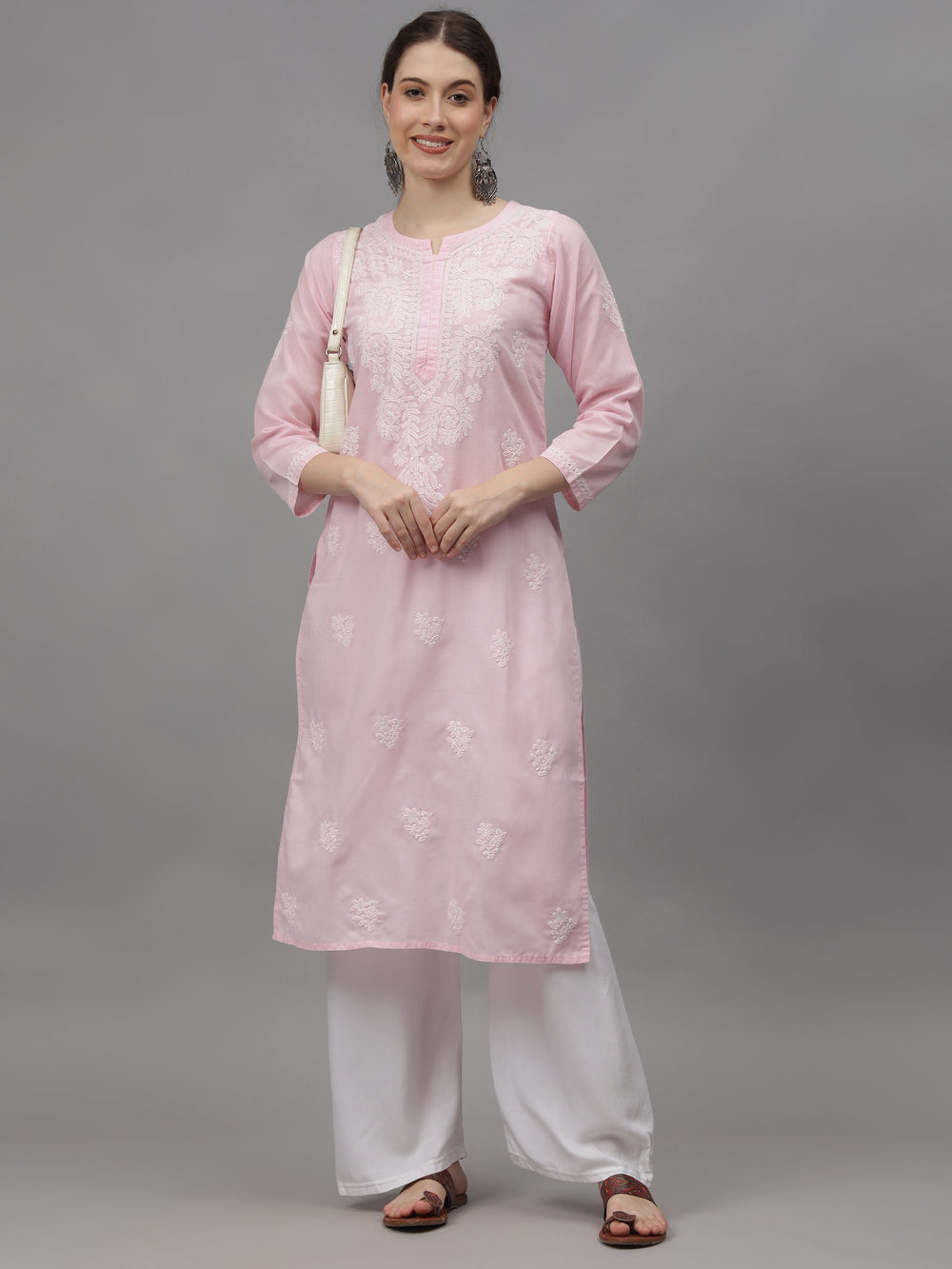 Pink-Cotton-Embroidered-Chikankari-Straight-Kurti