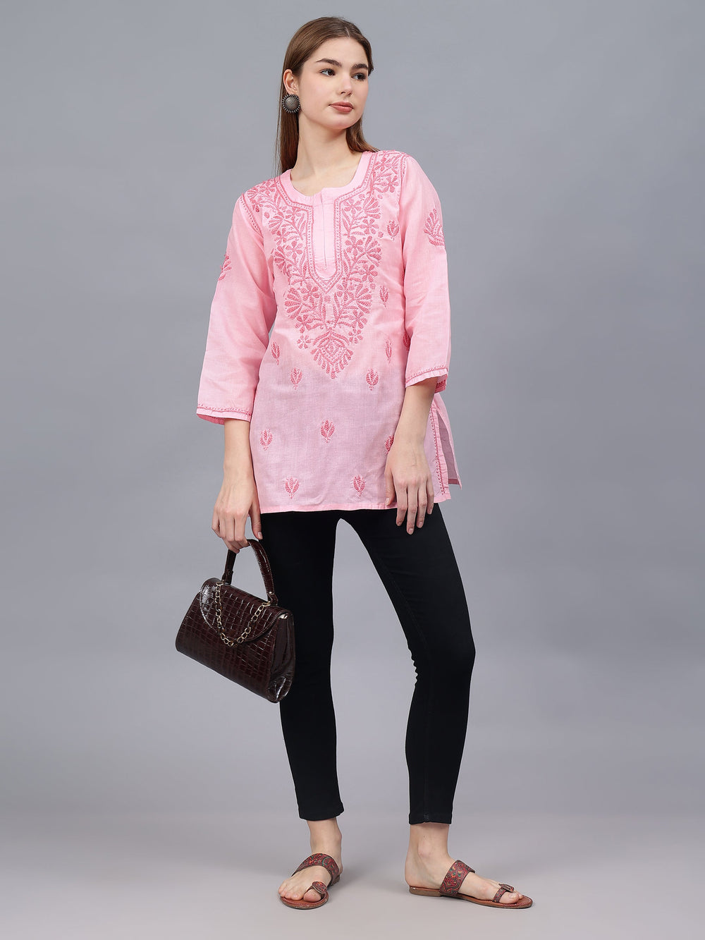 Pink-Cotton-Embroidered-Chikankari-Tunic