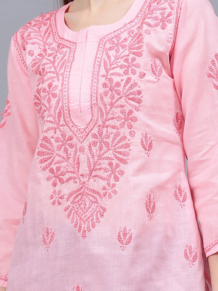 Pink-Cotton-Embroidered-Chikankari-Tunic