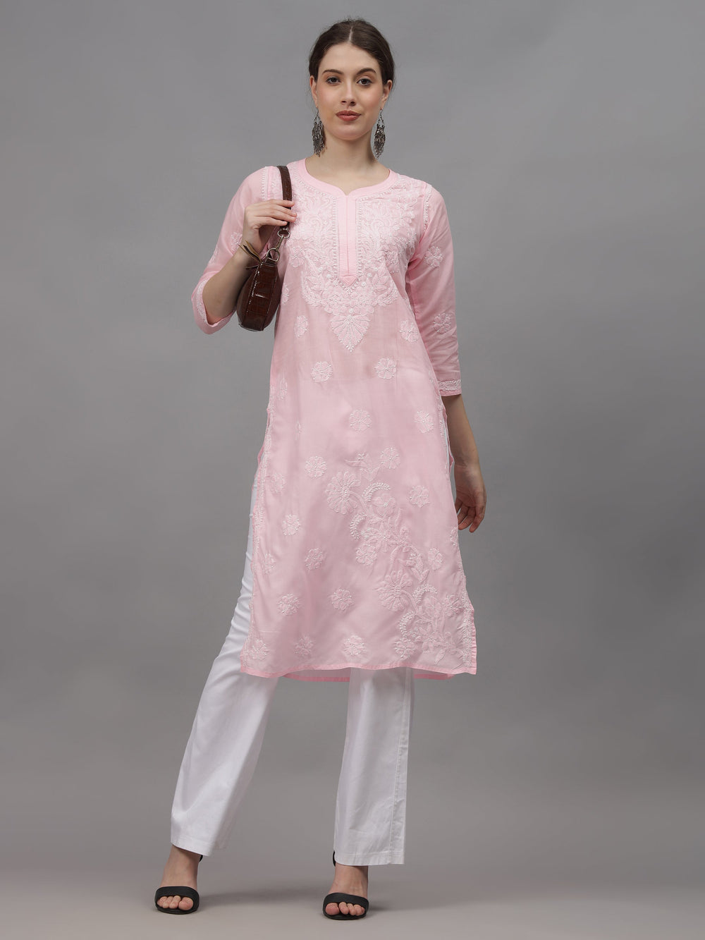 Pink-Cotton-Embroidery-Chikankari-Kurta