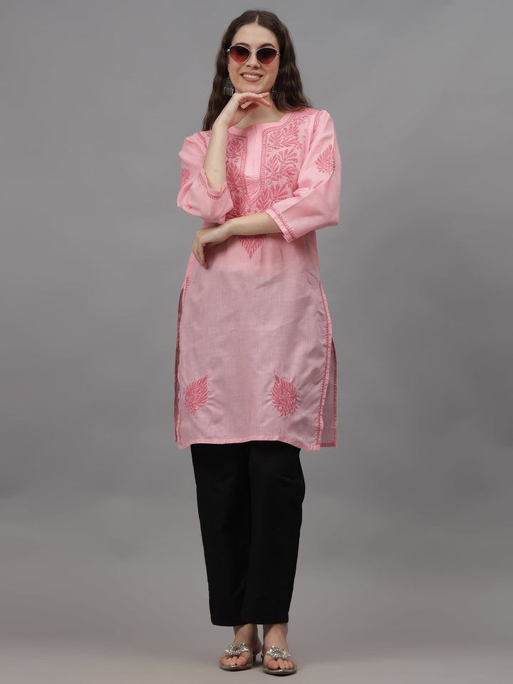 Pink-Cotton-Embroidery-Chikankari-Kurti