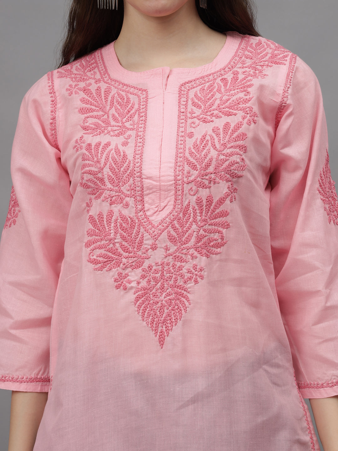 Pink-Cotton-Embroidery-Chikankari-Kurti