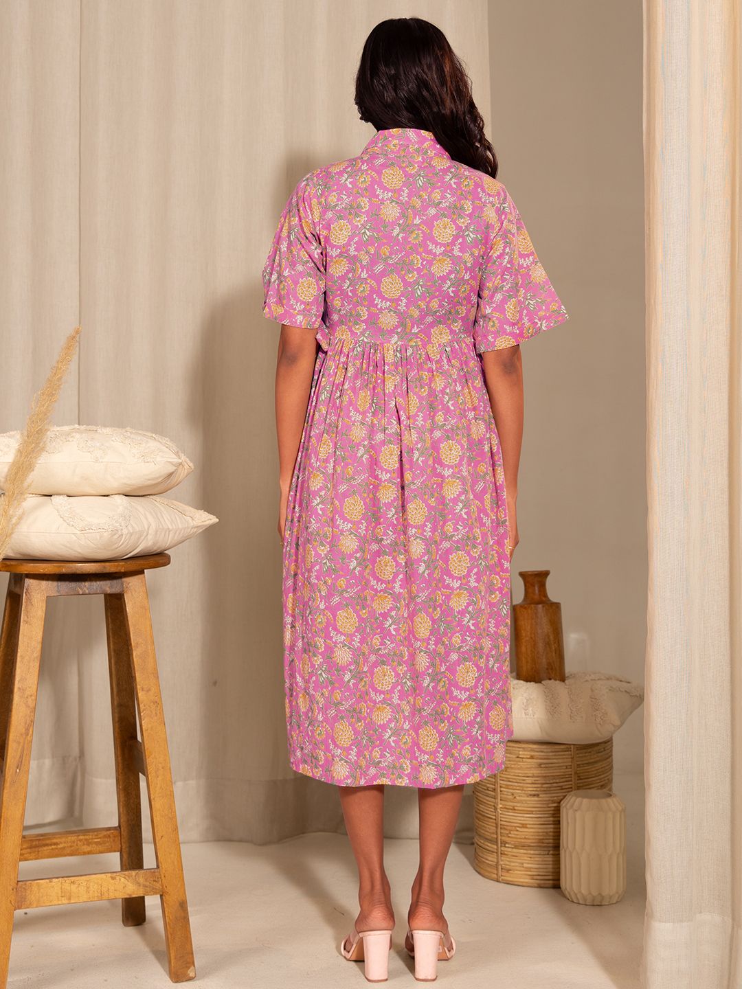 Pink-Cotton-Floral-Printed-Wrap-Dress