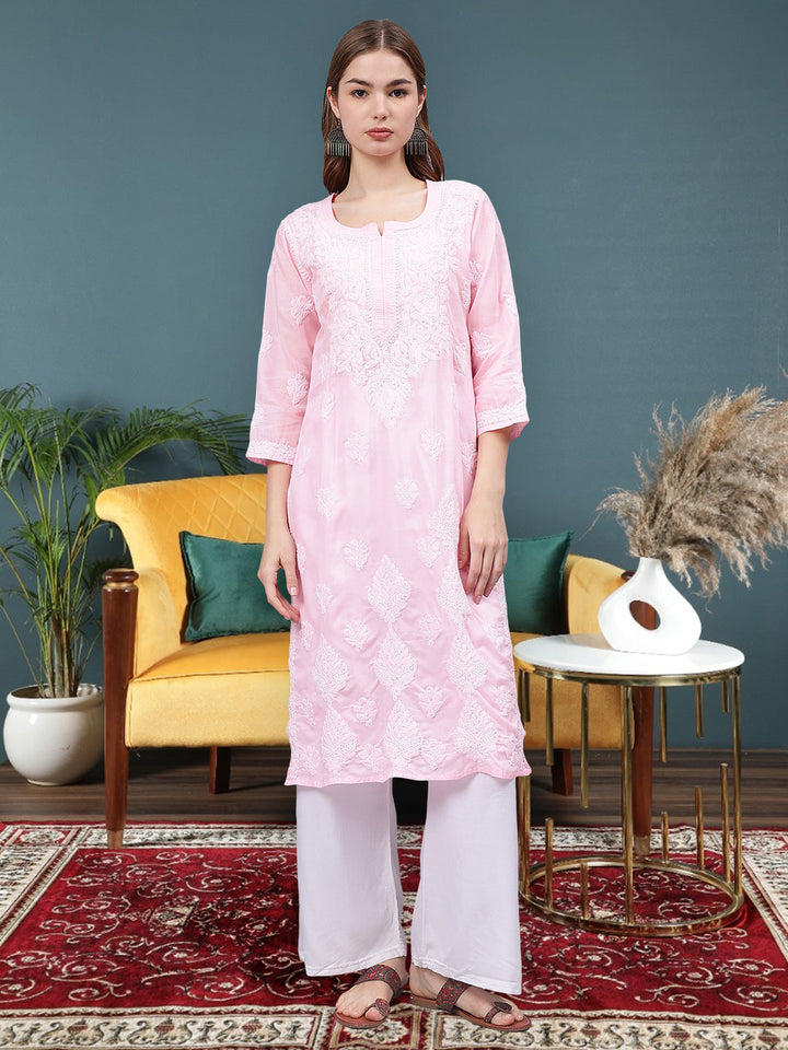 Pink-Cotton-Hand-Embroidered-Chikankari-Kurta