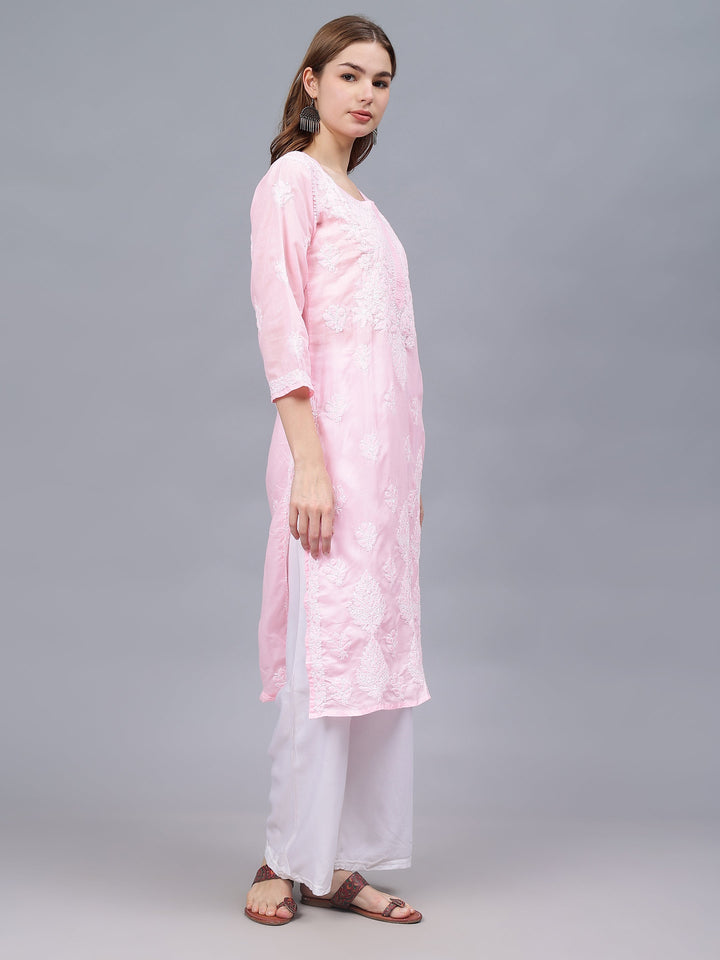 Pink-Cotton-Hand-Embroidered-Chikankari-Kurta