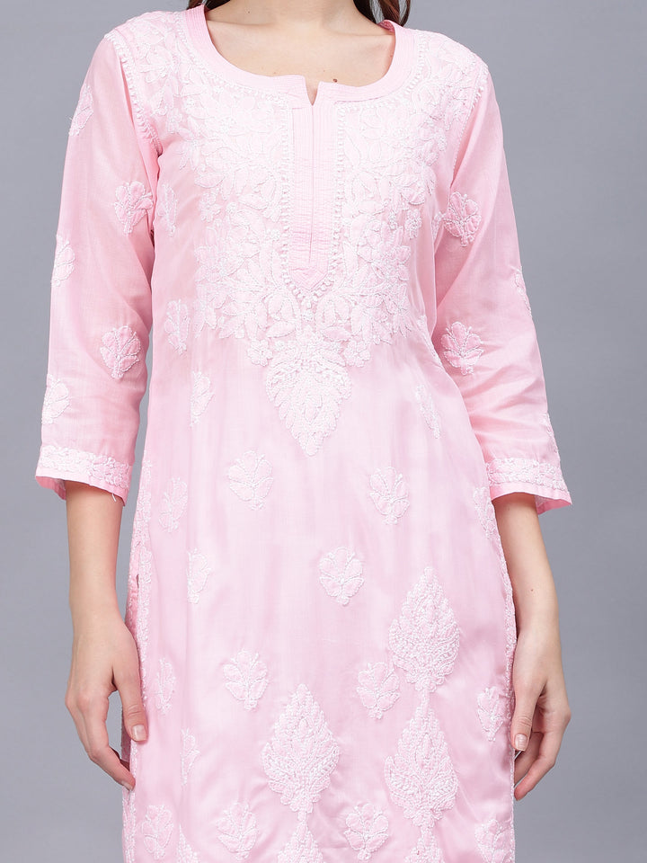 Pink-Cotton-Hand-Embroidered-Chikankari-Kurta