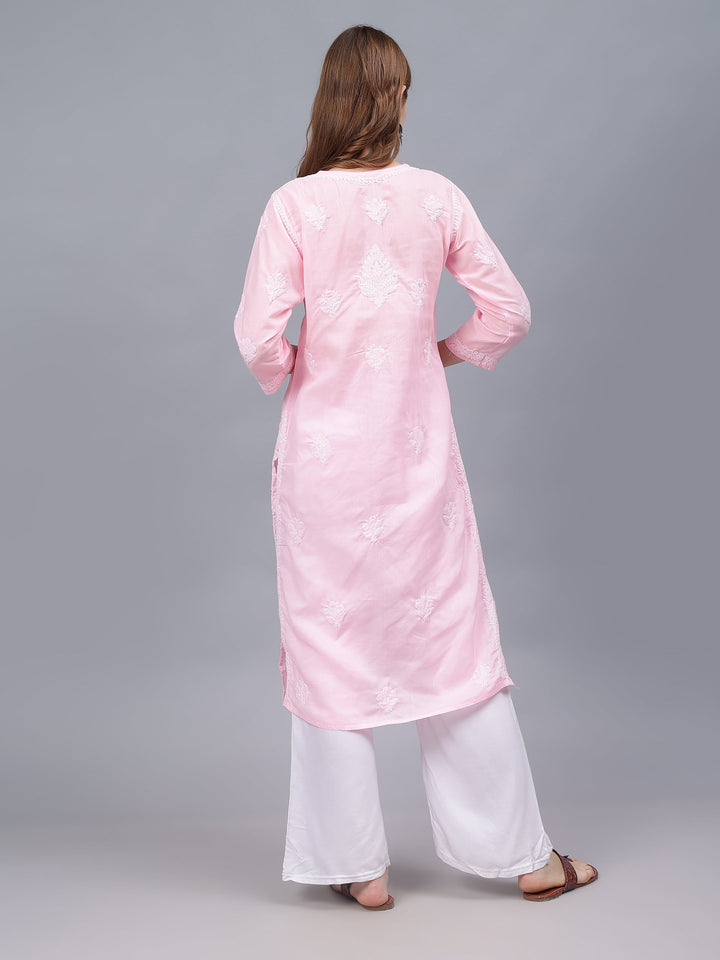 Pink-Cotton-Hand-Embroidered-Chikankari-Kurta