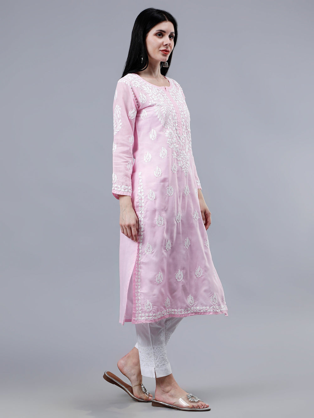 Pink-Cotton-Hand-Embroidered-Chikankari-Kurti