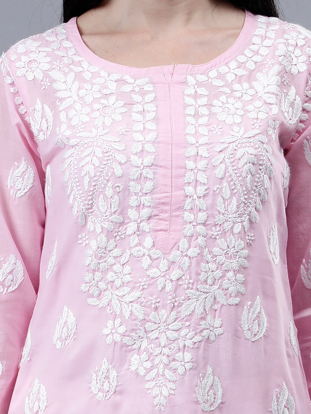 Pink-Cotton-Hand-Embroidered-Chikankari-Kurti