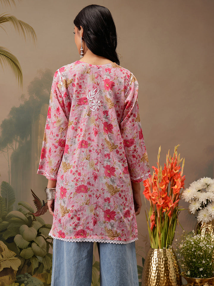 Pink Cotton Lucknowi Chikankari Tunic Only