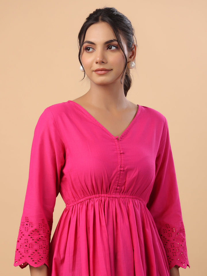 Pink-Cotton-V-Neck-Schiffli-Tunic