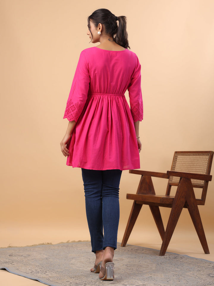 Pink-Cotton-V-Neck-Schiffli-Tunic