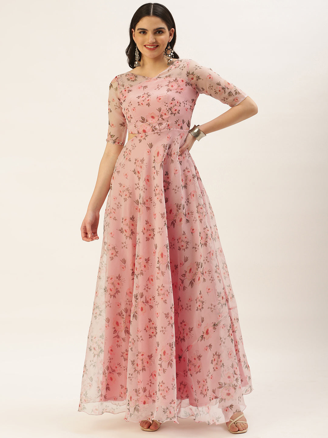 Pink-Digital-Print-Organza-Gown