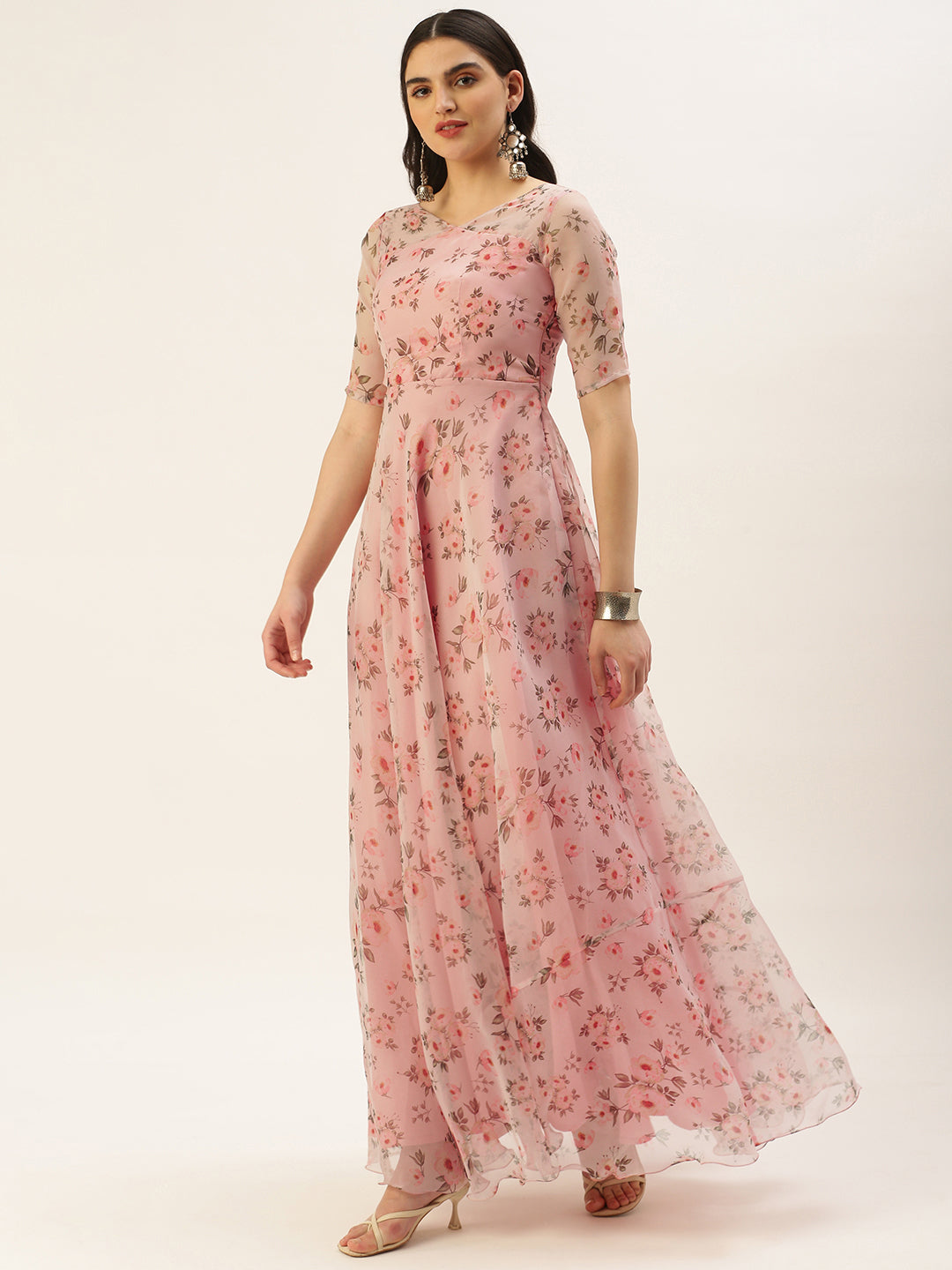 Pink-Digital-Print-Organza-Gown