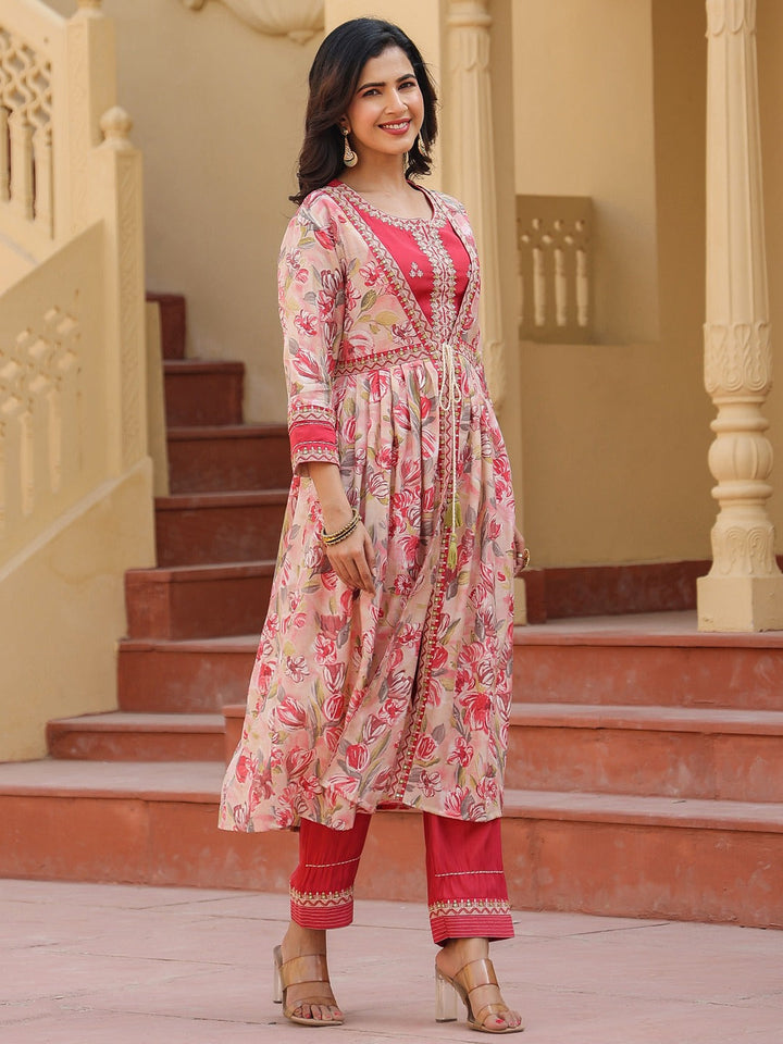 Pink-Chanderi-Silk-Embroidered-Shrug-Crop-Top-Co-Ord-Set