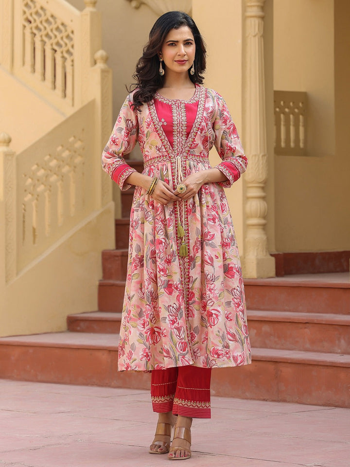 Pink-Chanderi-Silk-Embroidered-Shrug-Crop-Top-Co-Ord-Set