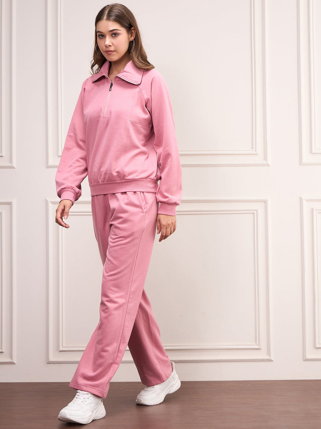 Pink-Fleece-Solid-Tracksuit-Set