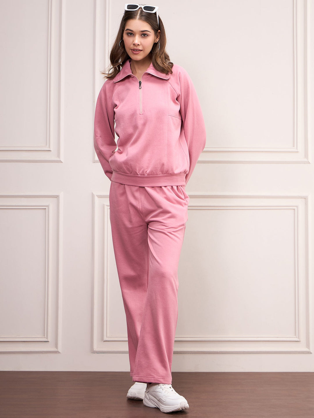 Pink-Fleece-Solid-Tracksuit-Set