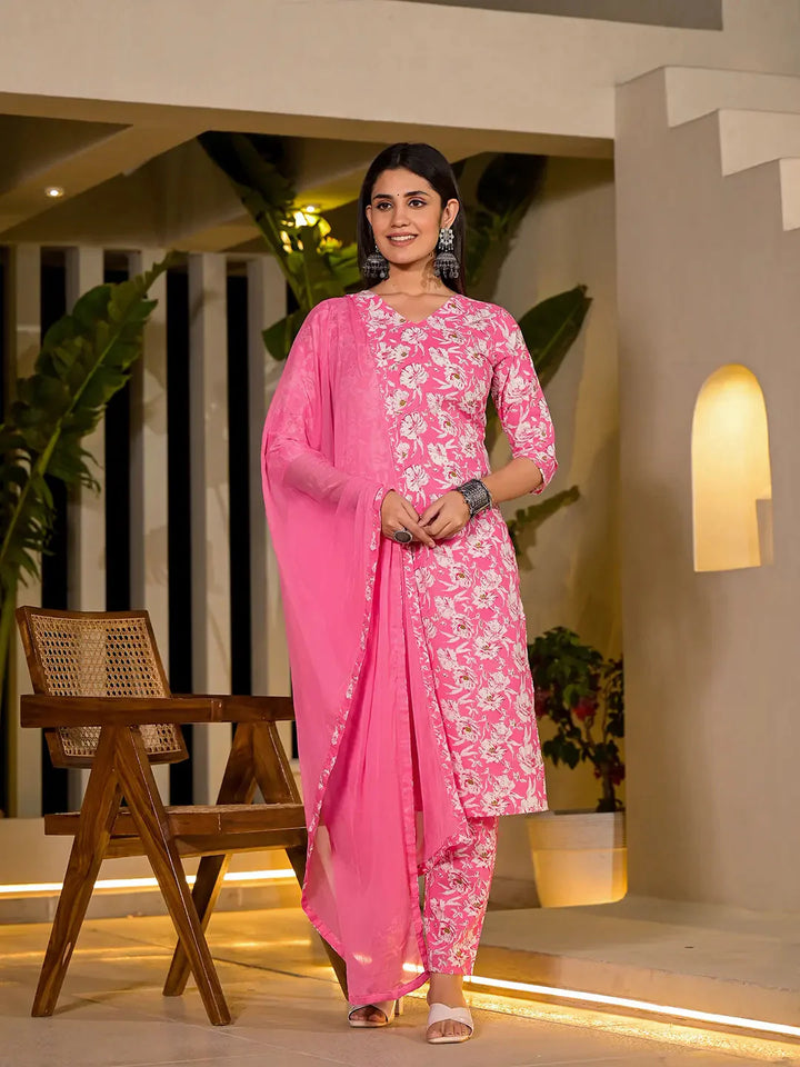 Pink-Cotton-Floral-Printed-Straight-3-Piece-Kurta-Set