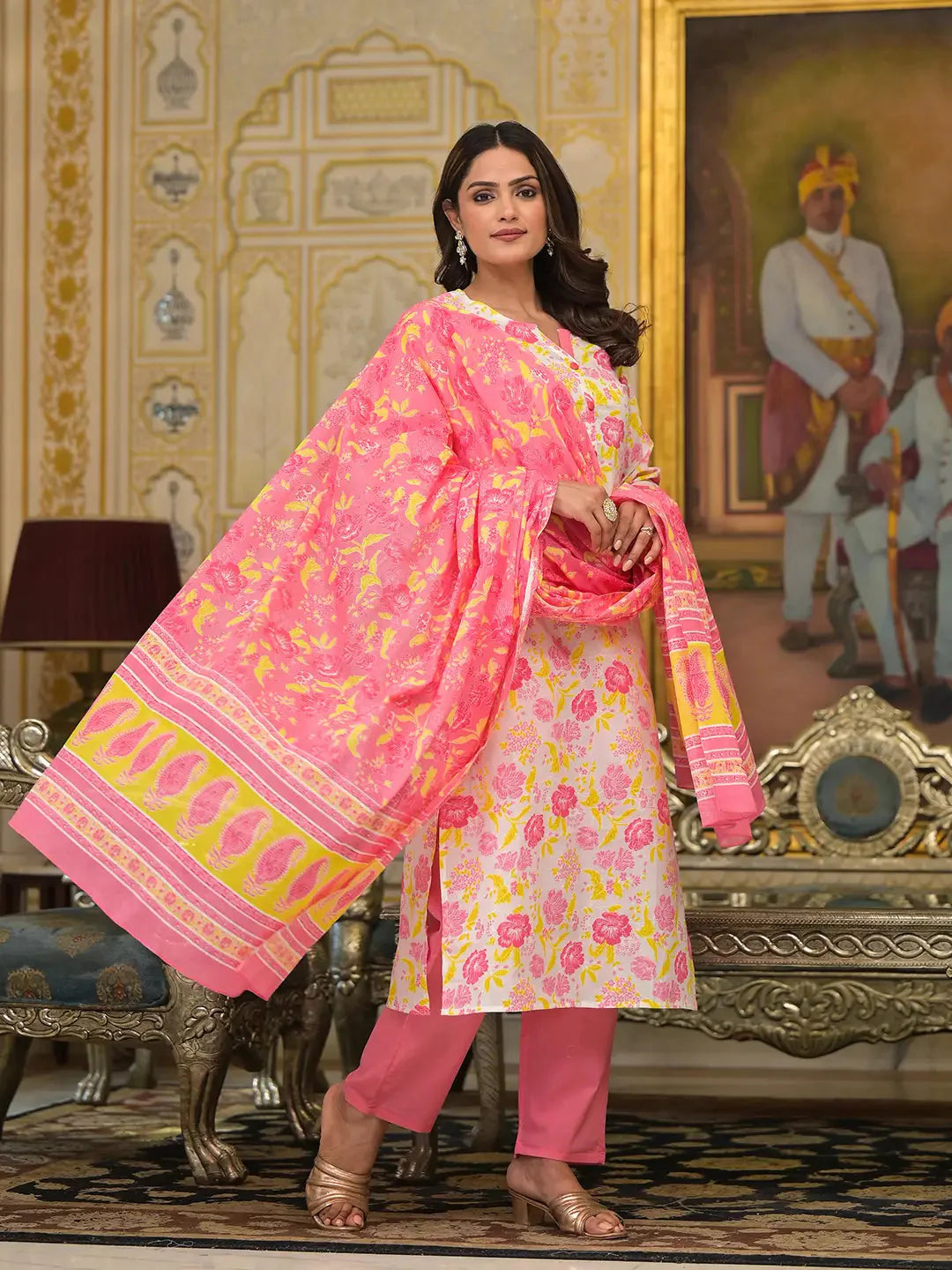 Pink-Cotton-Button-Show-On-Yoke-3-Piece-Kurta-Set