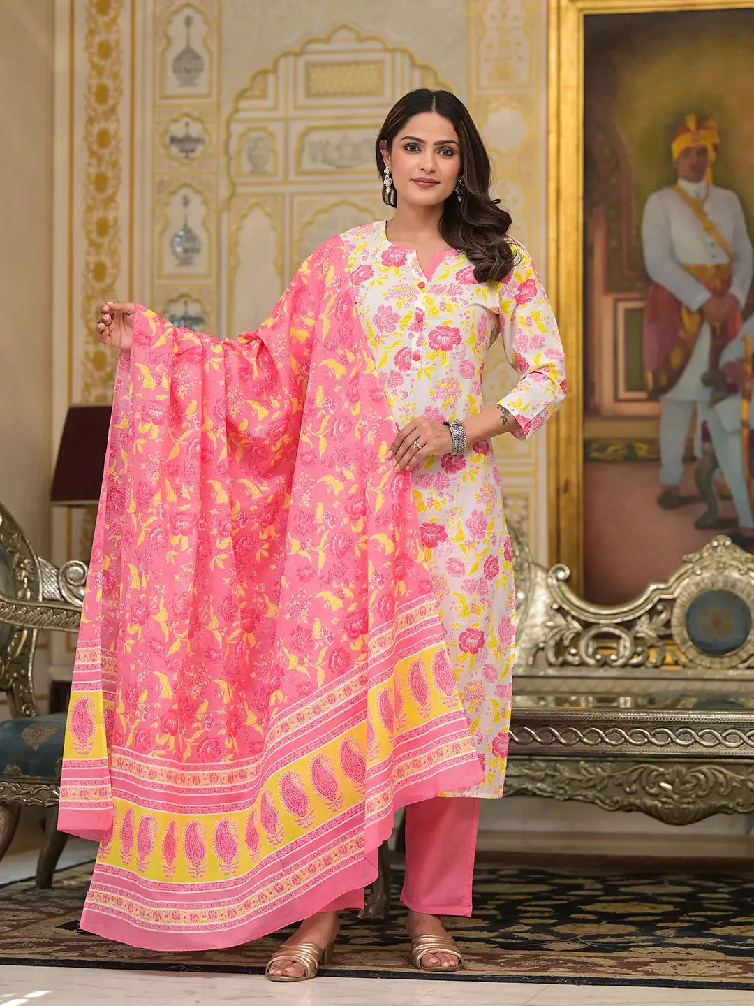 Pink-Cotton-Button-Show-On-Yoke-3-Piece-Kurta-Set