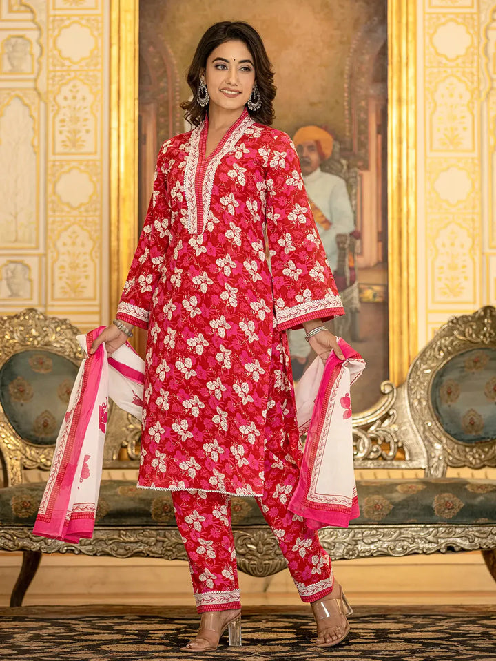 Pink-Cotton-Floral-Print-Straight-3-Piece-Kurta-Set