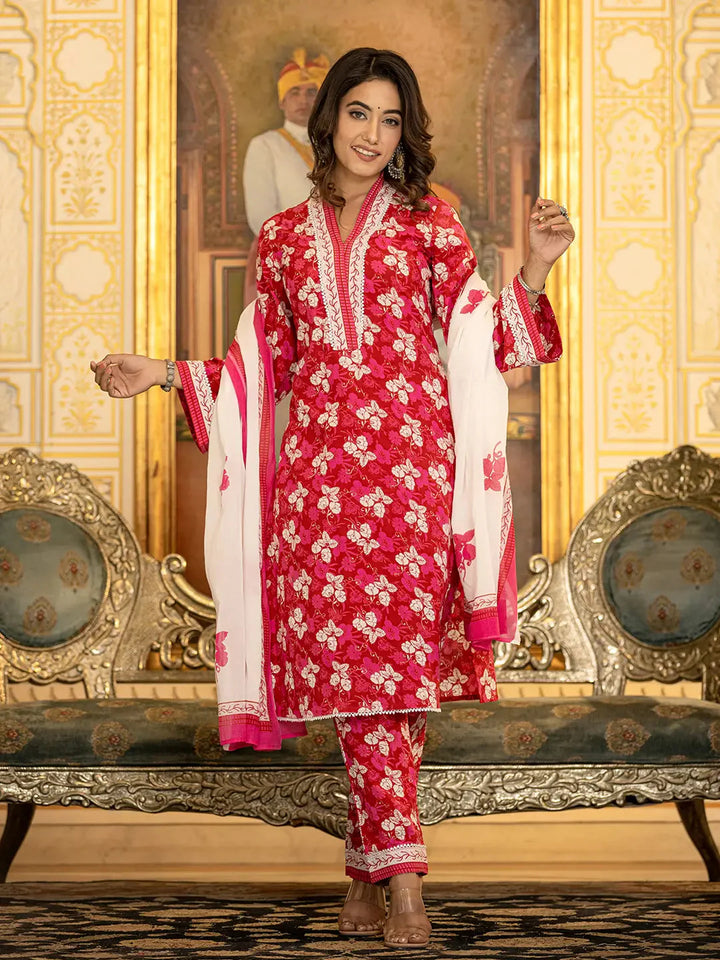 Pink-Cotton-Floral-Print-Straight-3-Piece-Kurta-Set