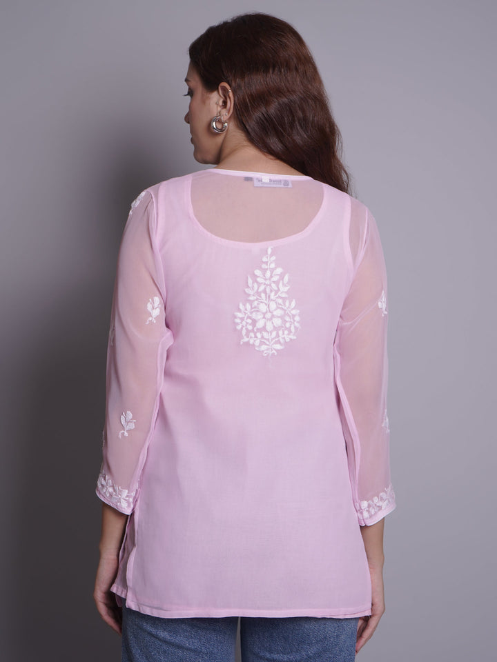 Pink-Georgette-Chikankari-Short-Tunic-With-Slip