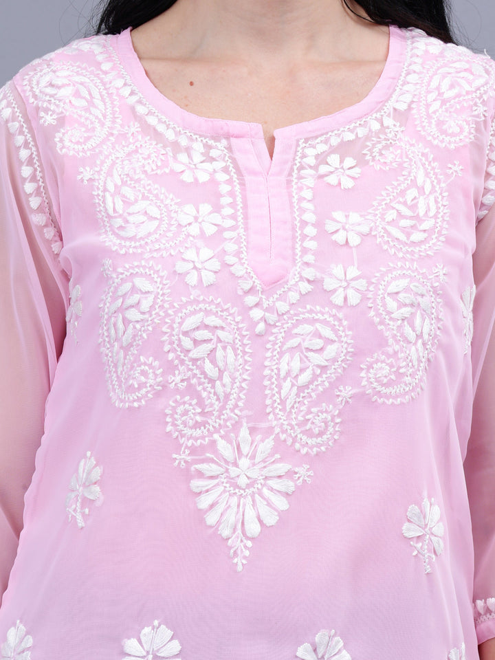 Pink-Georgette-Chikankari-Short-Tunic-with-Inner-Slip