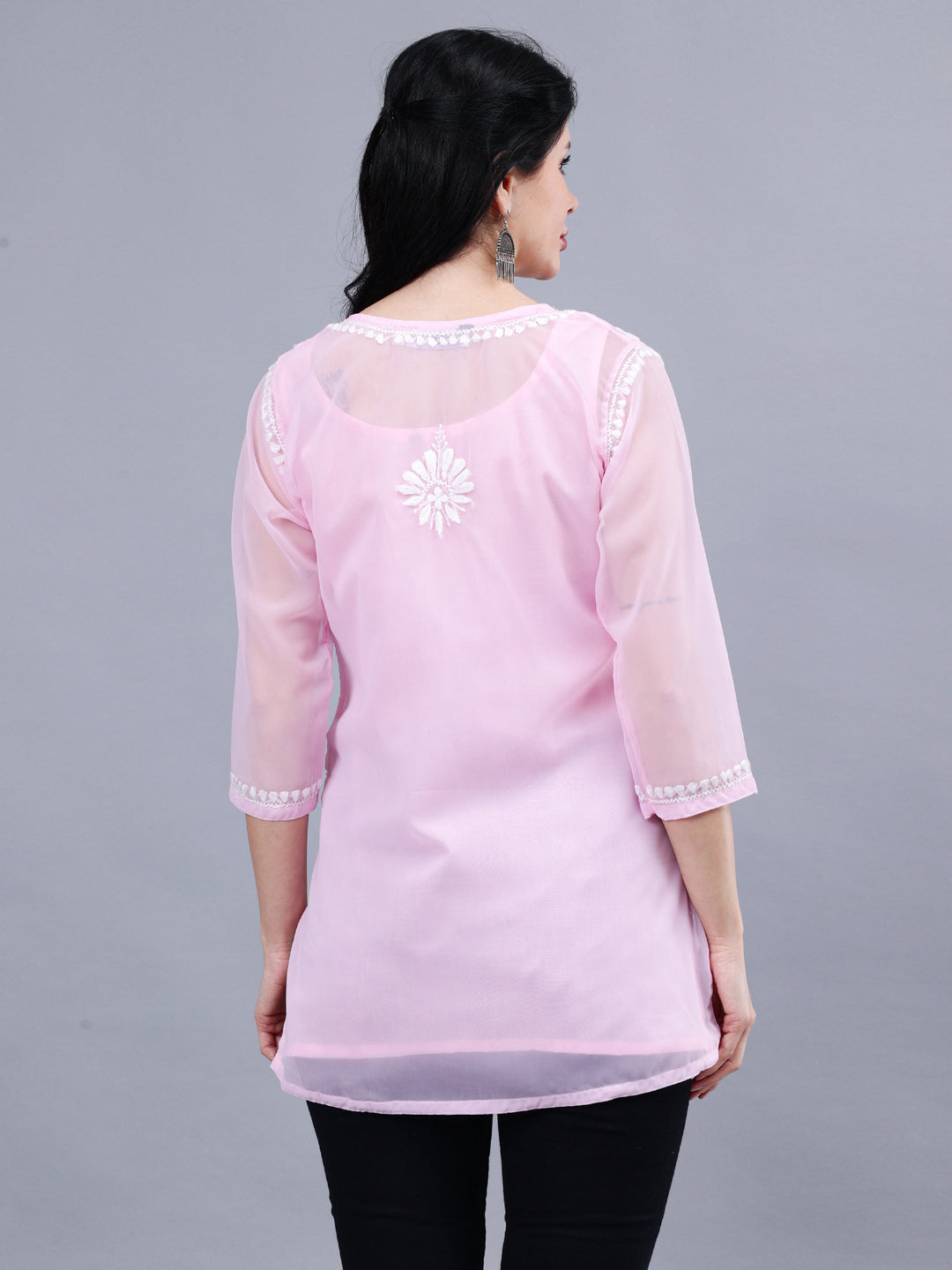 Pink-Georgette-Chikankari-Short-Tunic-with-Inner-Slip