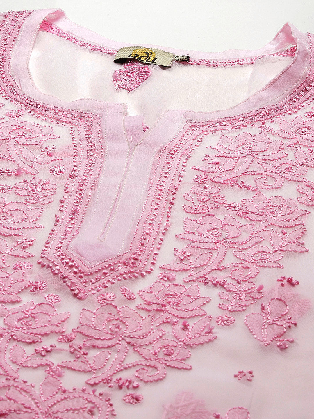 Pink Georgette Chikankari Tunic With Slip