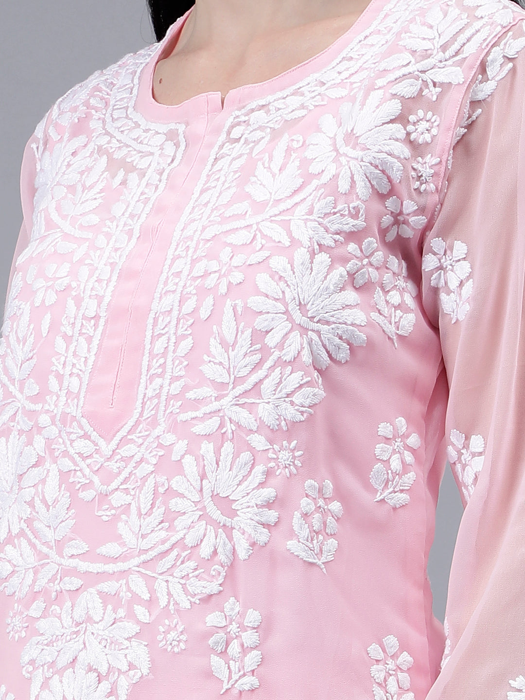 Pink-Georgette-Embroidered-Chikankari-2-Piece-Kurta-Set