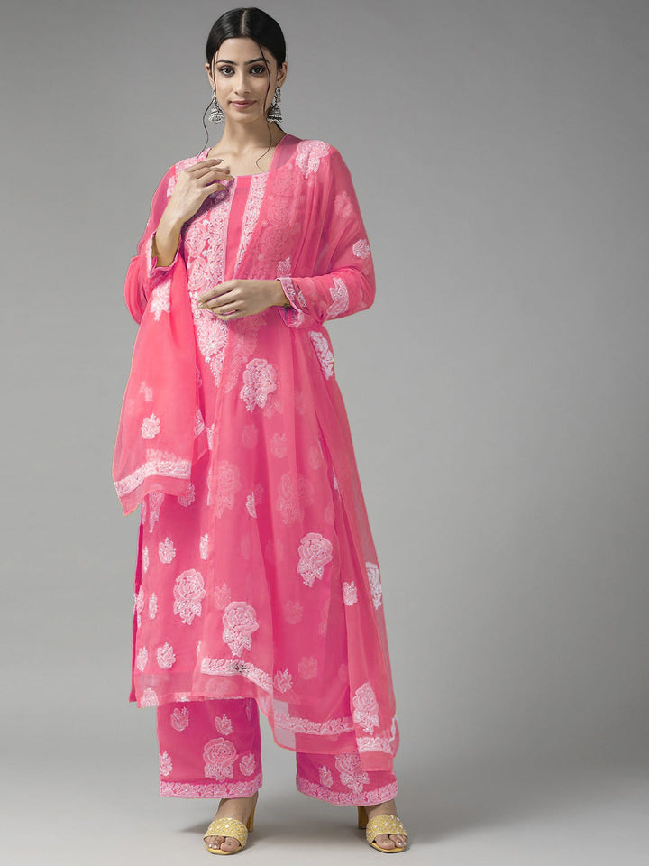 Pink-Georgette-Embroidered-Chikankari-Dress-Material