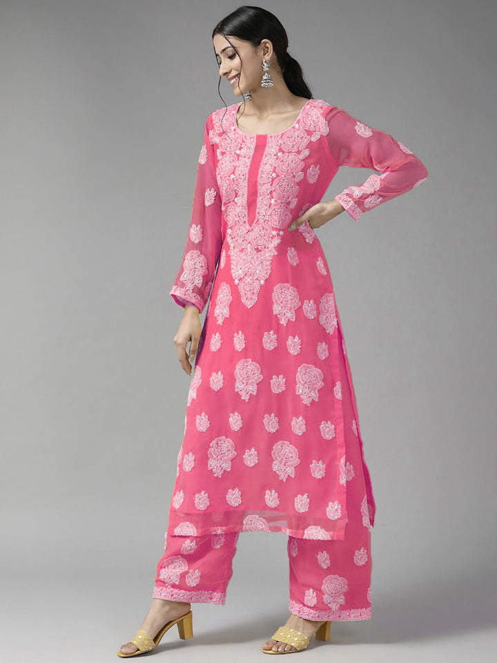 Pink-Georgette-Embroidered-Chikankari-Dress-Material