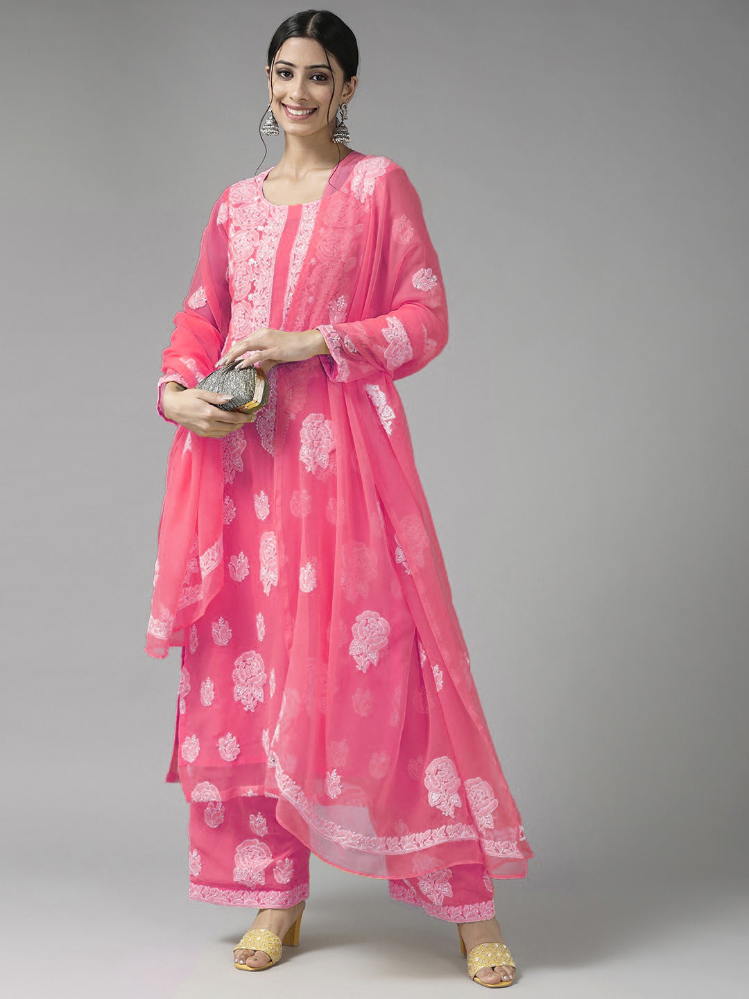 Pink-Georgette-Embroidered-Chikankari-Dress-Material