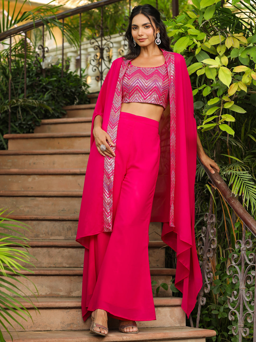 Pink-Georgette-Embroidered-Co-Ord-Set