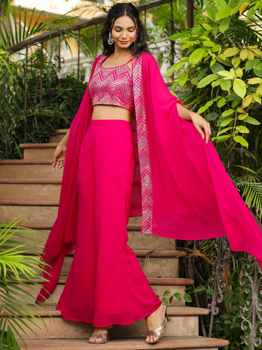 Pink-Georgette-Embroidered-Co-Ord-Set