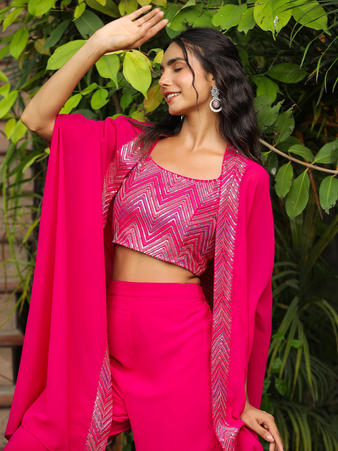 Pink-Georgette-Embroidered-Co-Ord-Set