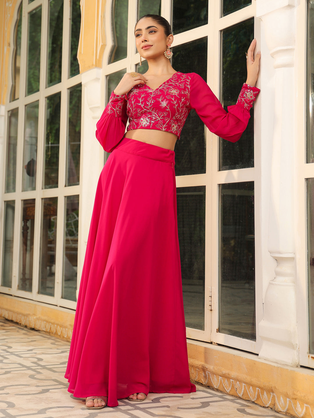 Pink-Georgette-Embroidered-Lehenga-Set