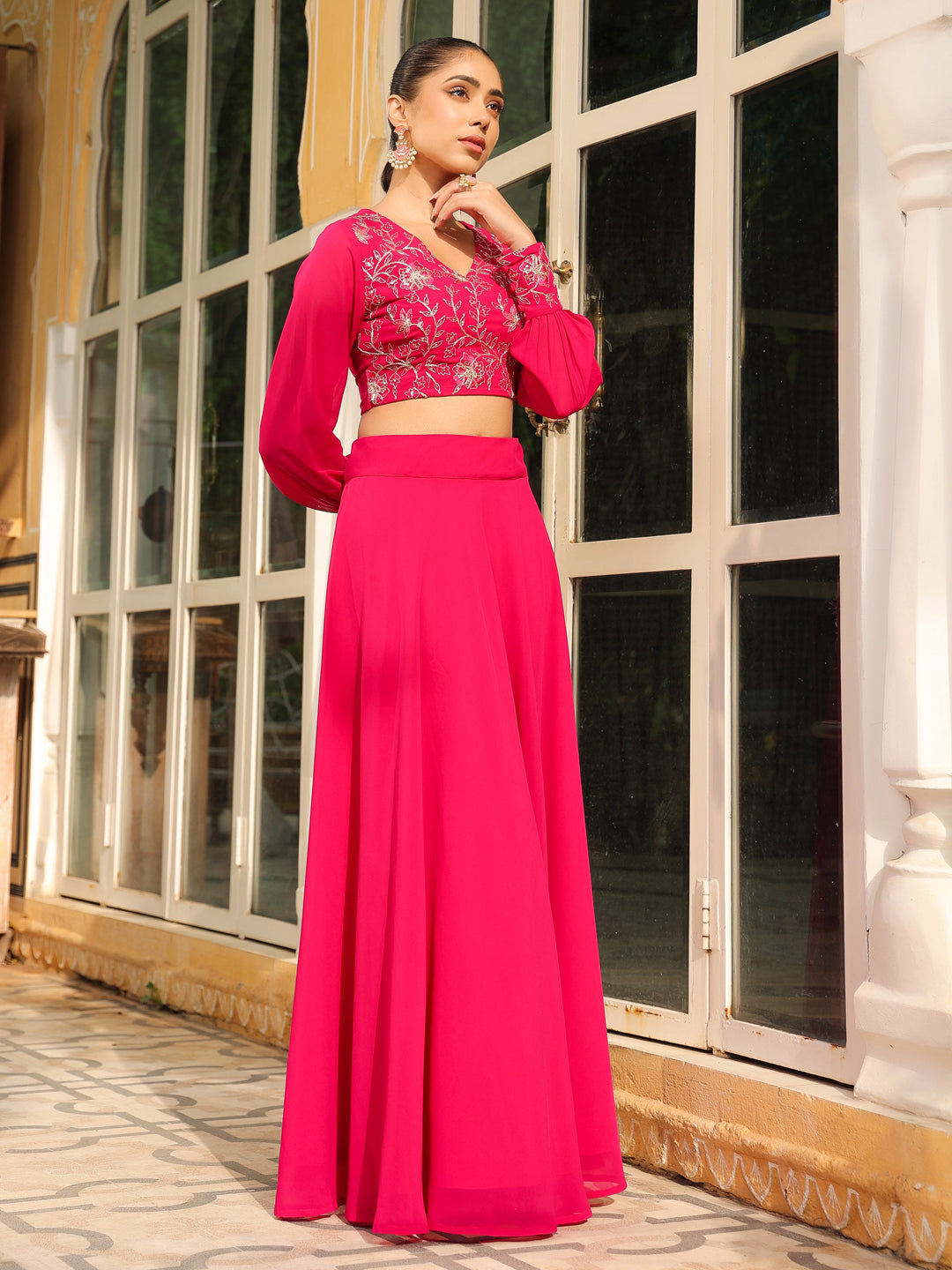 Pink-Georgette-Embroidered-Lehenga-Set