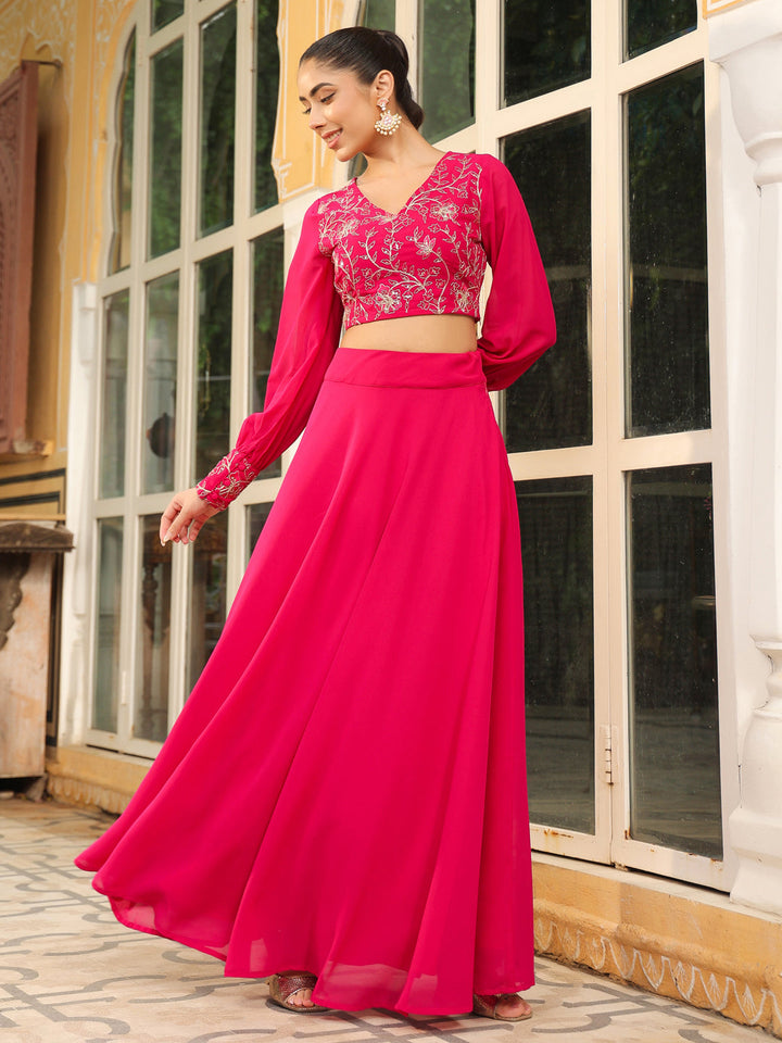 Pink-Georgette-Embroidered-Lehenga-Set