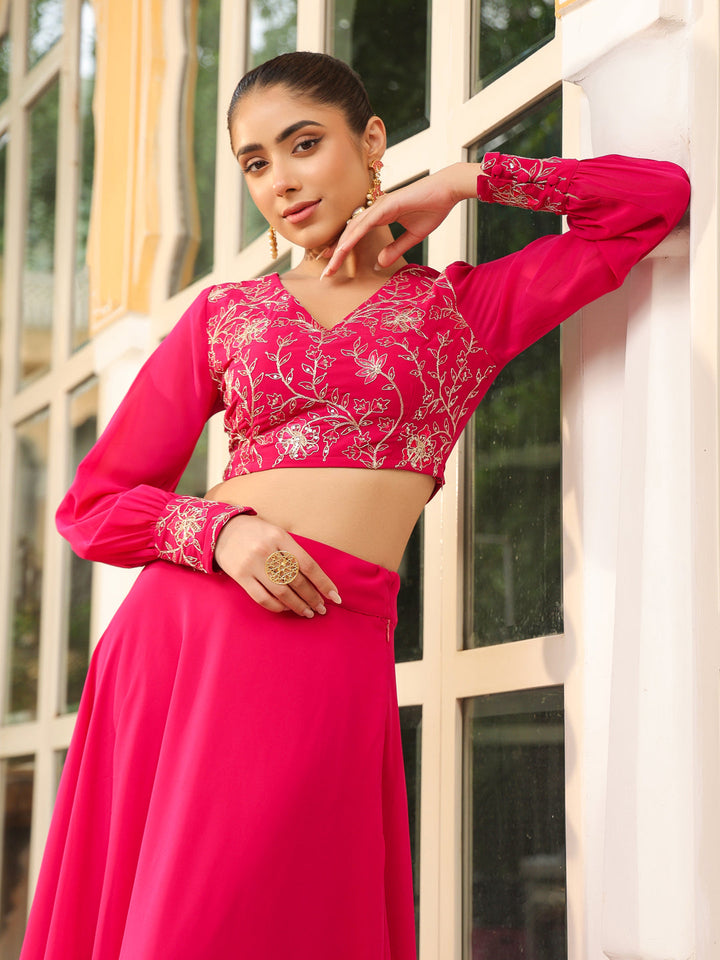 Pink-Georgette-Embroidered-Lehenga-Set