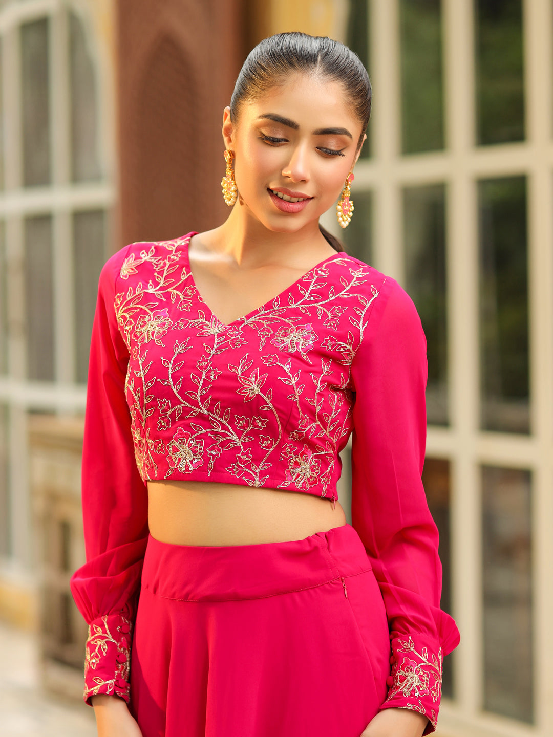 Pink-Georgette-Embroidered-Lehenga-Set