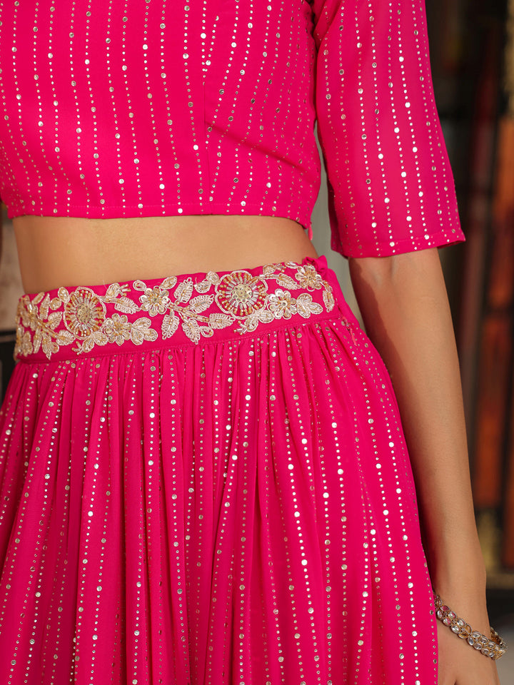 Pink-Georgette-Foil-Print-Lehenga-Set